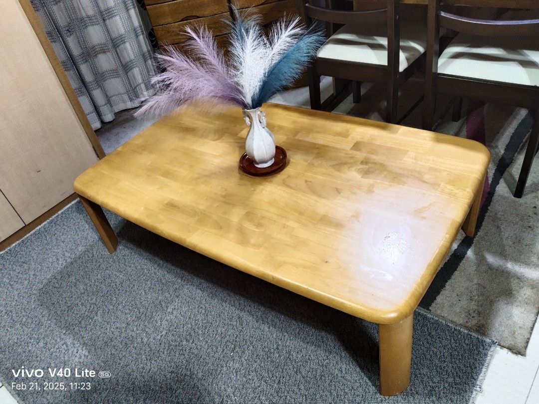 Short leg/low dining table "CHABUDAI" (Category: Tables & Sets) located in Bulacan. Submitted by jap.aniks27 (Listing ID 1354271005, Image 2). Description: ‼️DINING TABLE low/short leg type (japanese style dining)can be use as "center table" *foldable leg SOLID WOOD ‼️additional Description: A low dining table in Japan is called a "chabudai" (卓袱台). It is a traditional Japanese table with short legs, where people typically sit on the floor on tata