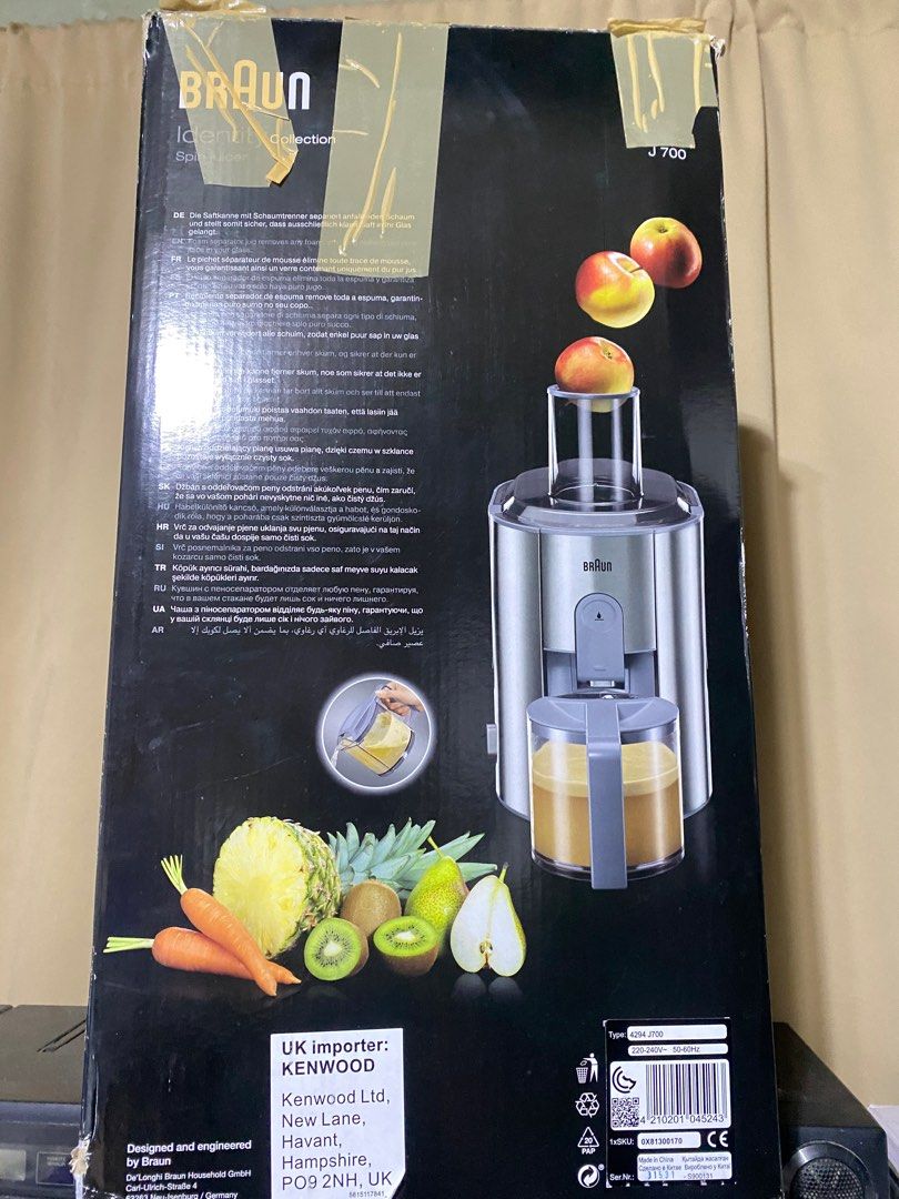 Braun Identity Collection Spin Juicer J700 (Category: Juicers, Blenders & Grinders) located in Muntinlupa City. Submitted by shalens.preloved (Listing ID 1354508824, Image 2). Description: Brandnew from Dubai. Hindi magagamit kasi meron kaming kenwood na juicer. .
