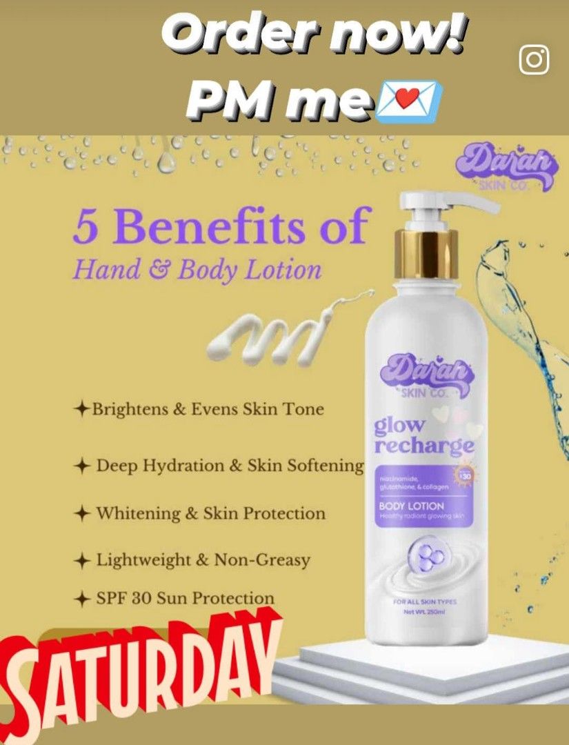 Darah Skin Body Lotion (Category: Body Care) located in Makati City. Submitted by queenpreneur.ph (Listing ID 1354421277, Image 3). Description: Premium Lotion with Niacinamide, Collagen and Glutathione ♥️ Perfect match for Niacinamide Collagen Glutathione Soap🥰 PM for Sure Orders!.