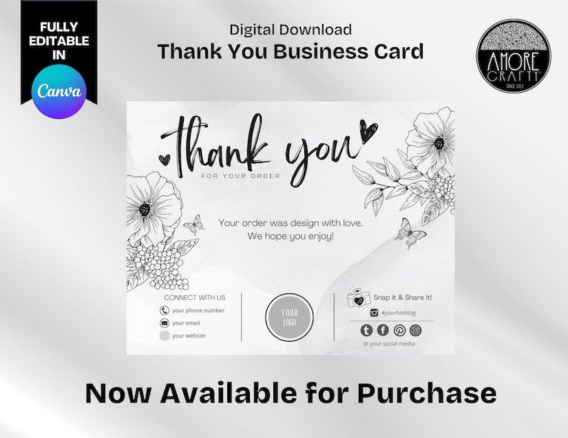 Digital Thank You Card - Fully Editable in Canva, Hobbies & Toys ...