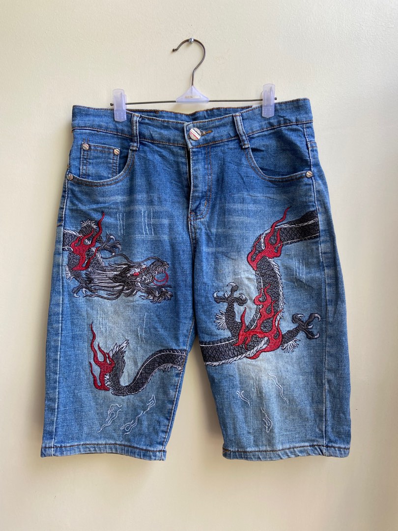 Dragon Embroidered jorts, Men's Fashion, Bottoms, Shorts on Carousell