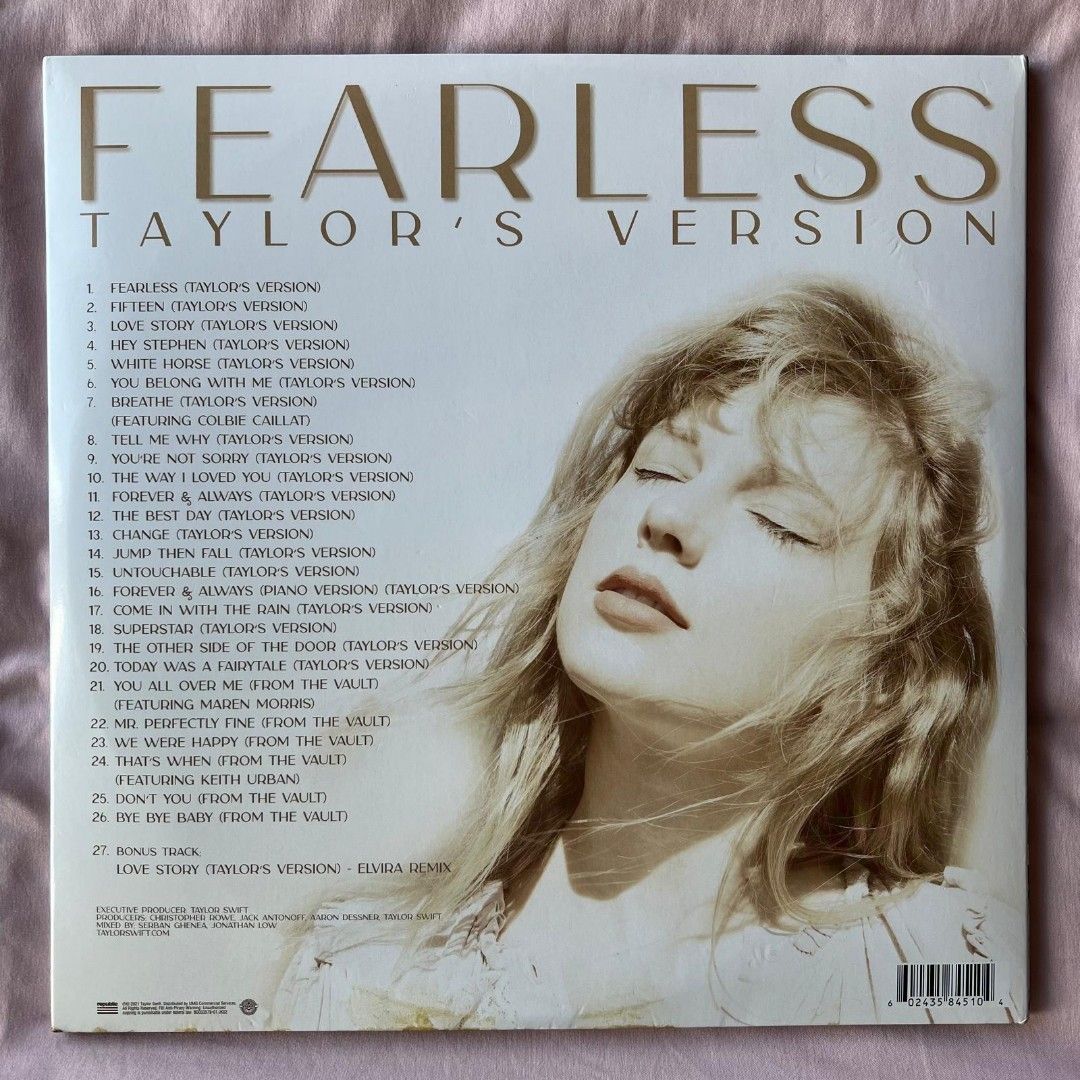 Fearless Taylor's Version Vinyl (Category: Vinyls) located in Makati City. Submitted by megmps (Listing ID 1354505833, Image 2). Description: Fearless Taylor's Version Vinyl Taylor Swift -brandnew, never played -transferred to a protective sleeve with inner sleeves -vinyls was never touched.