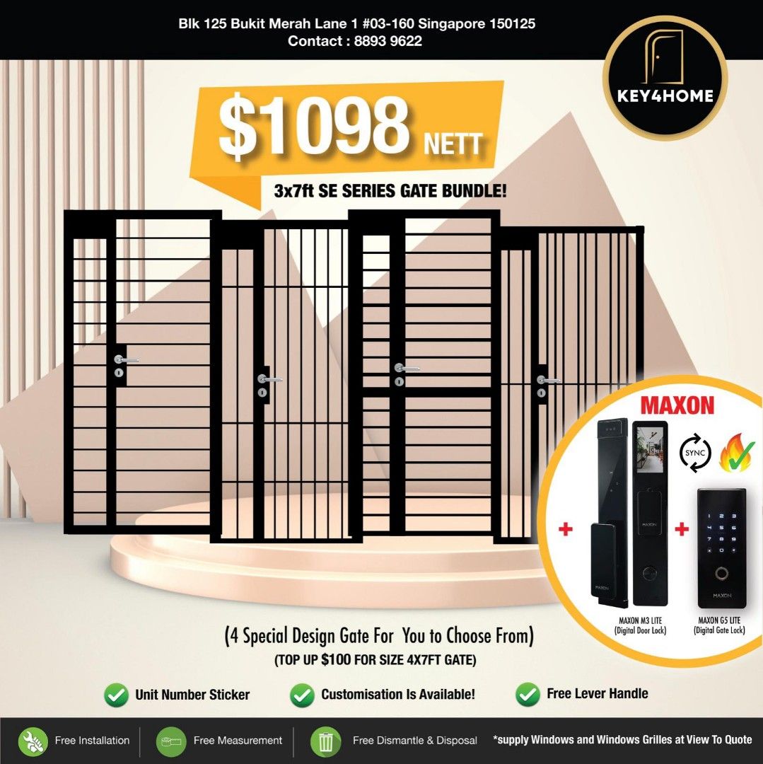 HDB Mild Steel Gate + Maxon G5 Lite Digital Gate Lock + Maxon M3 Lite Digital Door Lock
