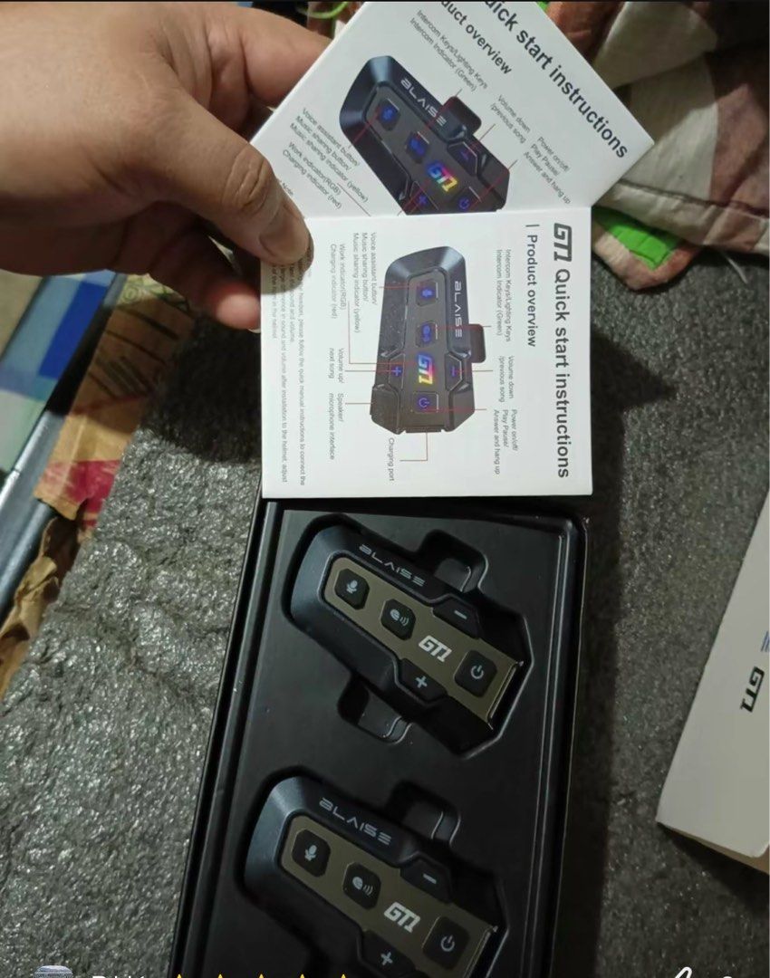 HELMET INTERCOM BLAISE GT1 (Category: Other Audio Equipment) located in Makati City. Submitted by cathymars13 (Listing ID 1354456426, Image 2). Description: RUSH!RUSH! RFS! Mag uupgrade po. Binuksan lang po for testing BLAISE GT1 HELMET INTERCOM HEADSET MUSIC SHARING FOR 2 RIDERS WITH 1000 METER TALK AND LISTEN DISTANCE 22 HR BATTERY LIFE BLUETOOTH AUDIO WATERPROOF MICROPHONE.