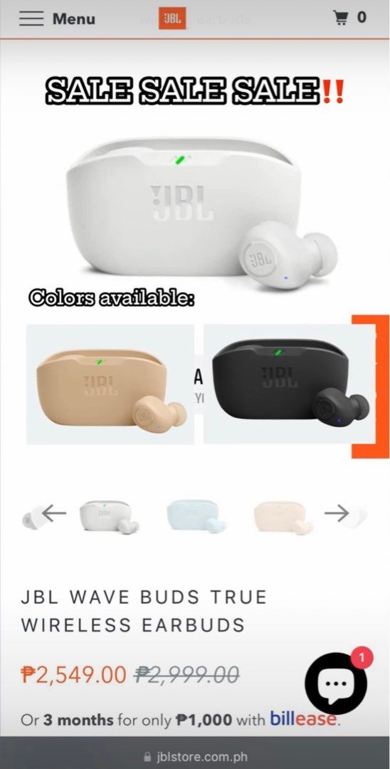 JBL WAVE BUDS TRUE WIRELESS EARBUDS (Category: Headphones & Headsets) located in Manila. Submitted by yanyanyaaan (Listing ID 1354417160, Image 1). Description: LEGIT/AUTHENTIC/ORIGINAL JBL SPEAKER/EARBUDS/HEADPHONES FOR SALE! LEGIT SELLER SINCE 2018.