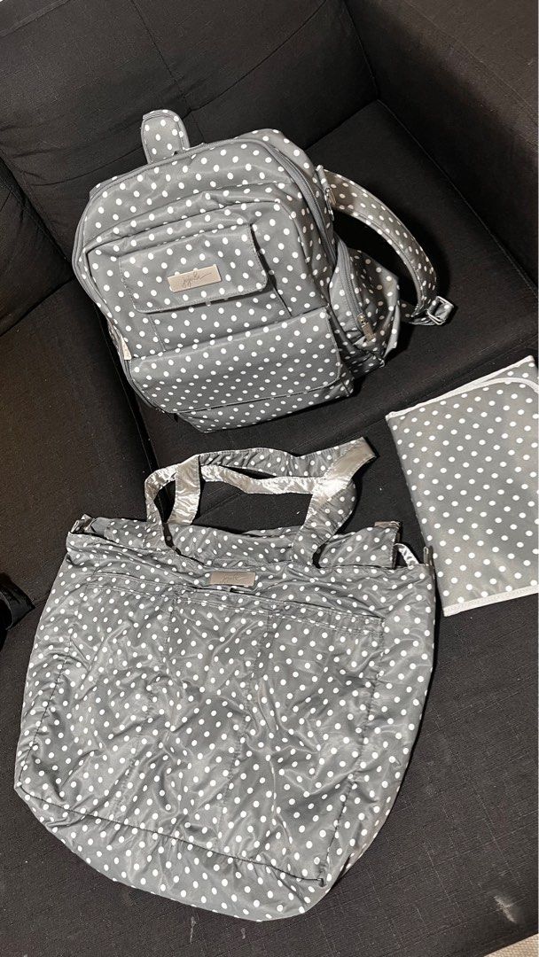 Jujube Nurtured Diaper Bag (Category: Diaper Bags & Wetbags) located in Pasig City. Submitted by batchimallari (Listing ID 1354328847, Image 2). Description: Jujube Nurtured Diaper Bag - gray polka dot, silver hardware With coin purse, changing pad, light tote bag In mint condition Repriced ₱5,000 - sold as set SF c/o buyer 📍 Pasig.