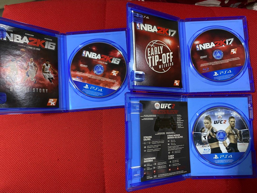 PS4 Sports Games (Category: PlayStation) located in Manila. Submitted by jeru_313 (Listing ID 1354359776, Image 3). Description: Take all for ₱1500 NBA 2k16 NBA 2k17 UFC 2 All working well, tested on PS5 Negotiable Payment: Gcash, Maya, or Bank transfer.