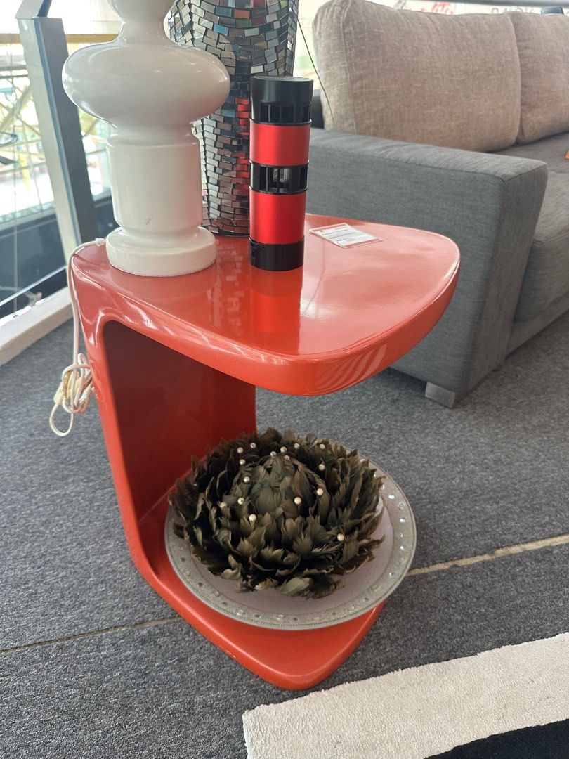 Side Table (Category: Tables & Sets) located in Singapore. Submitted by everythingmustgo_07 (Listing ID 1354374156, Image 1). Description: Color: - Orange - White Size: W44 x D45 x H54cm, gap in between 46cm.