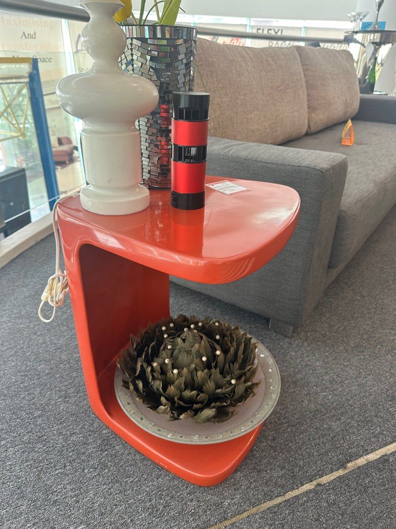 Side Table (Category: Tables & Sets) located in Singapore. Submitted by everythingmustgo_07 (Listing ID 1354374156, Image 3). Description: Color: - Orange - White Size: W44 x D45 x H54cm, gap in between 46cm.