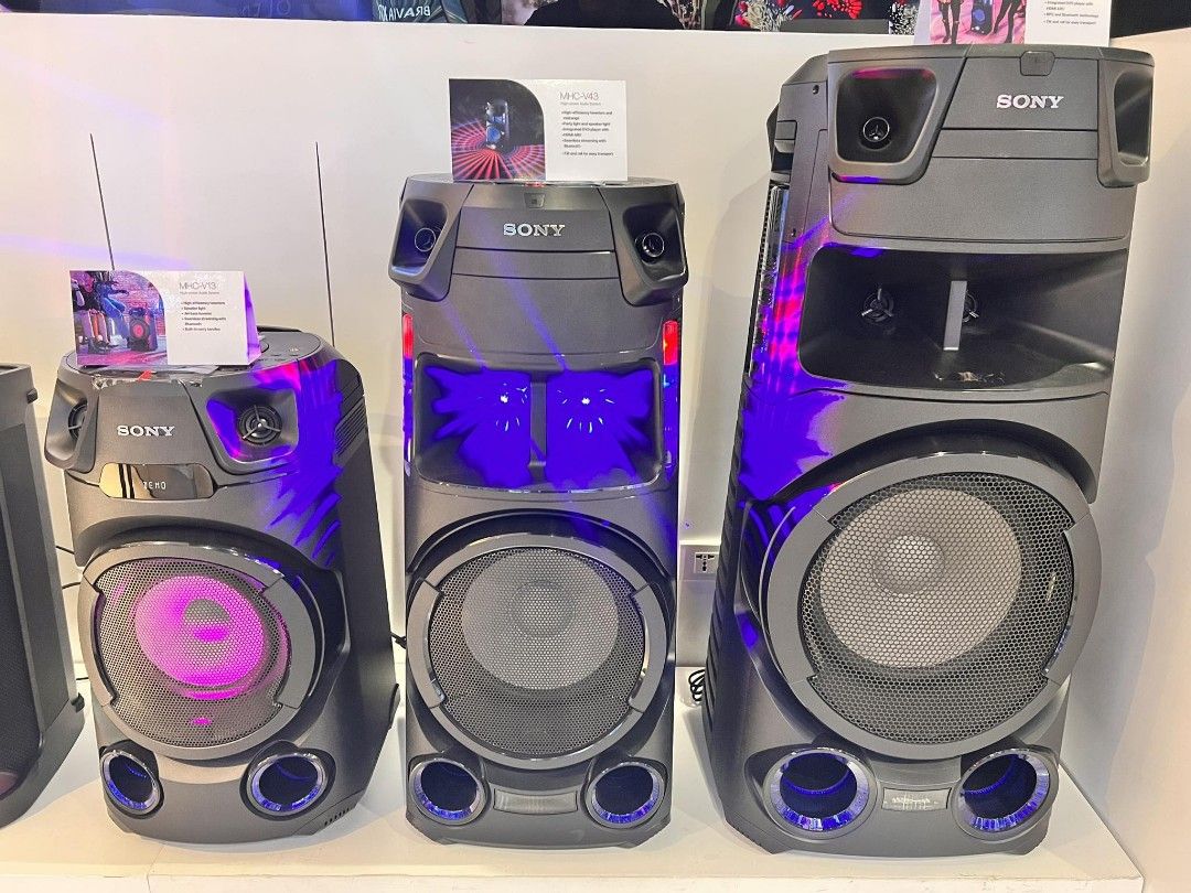SONY PORTABLE SPEAKER, HIGH POWER AUDIO SYSTEM (Category: Soundbars, Speakers & Amplifiers) located in Manila. Submitted by chuck_claros (Listing ID 1354485567, Image 2). Description: SONY SPEAKER HIGH - POWER AUDIO SYSTEM WITH BLUETOOTH TECHNOLOGY ☑️BRAND NEW FACTORY SEALED UNIT WITH OFFICIAL SALES INVOICE AND WARRANTY 🔻SALE!!! SALE!!! SALE!!!🔻 🔻!!! DISCOUNTED PRICE !!!🔻 ◽(ONE BOX AUDIO SYSTEM) 🔹MHC V13 - SALE PRICE - 11,990 🔹MHC V43 - SAL