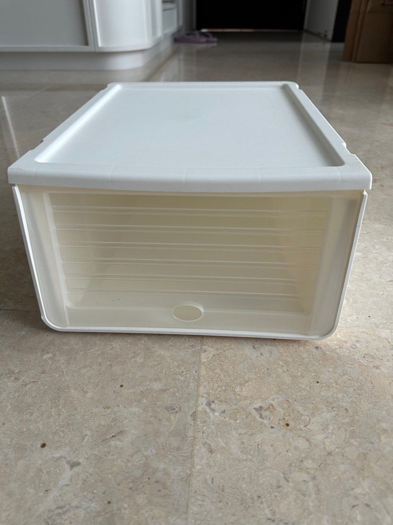 Stackable Shoe Box (Category: Storage Boxes & Baskets) located in Singapore. Submitted by gingko_lola (Listing ID 1354375937, Image 1). Description: Stackable shoes boxes, with lid that can be lifted. I have 18 available. Collection from River Valley/ Killiney road. $3 each. $10 for 4. Width 27cm, length 34cm, height 15cm.