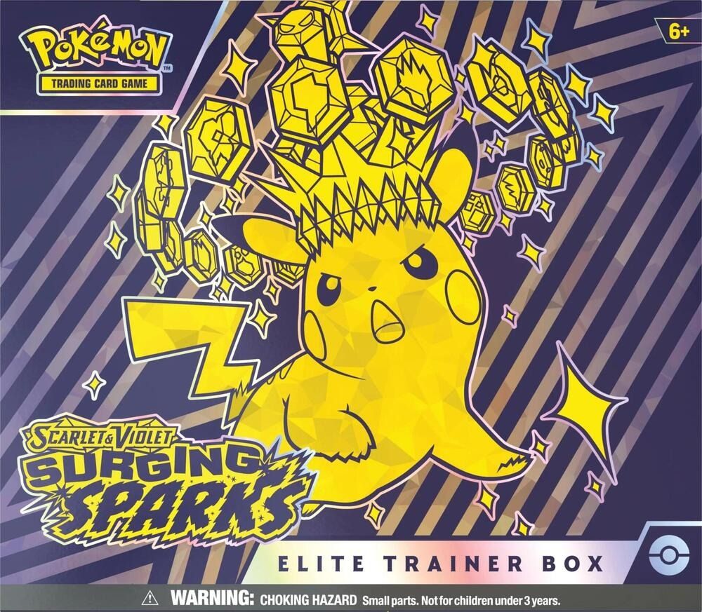 Surging Sparks Pokemon Elite Trainer Box (Category: Card Boxes & Cases) located in Caloocan City. Submitted by mltoysph (Listing ID 1354366302, Image 1). Description: Item is sealed and brand new.