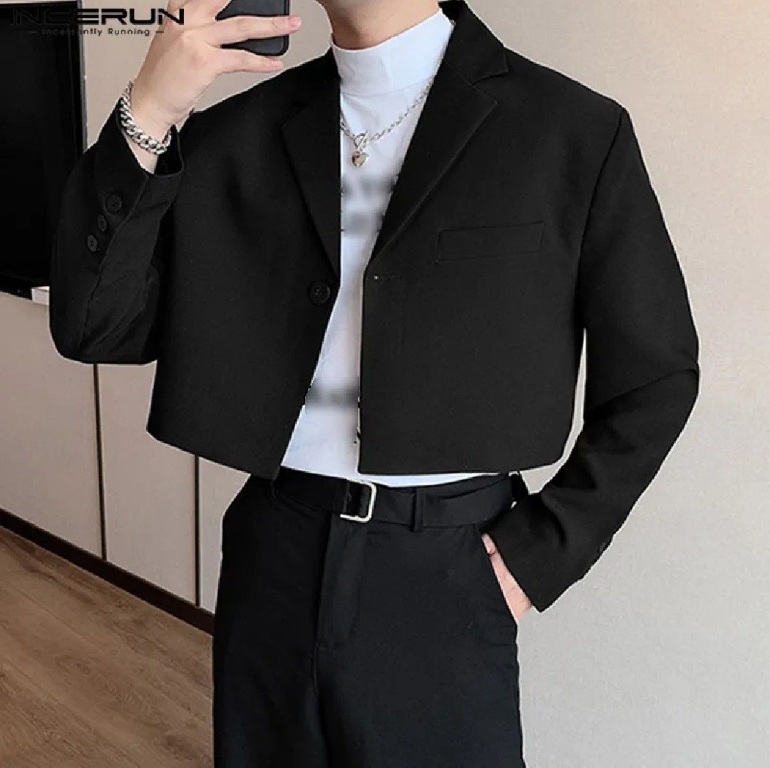 Truncated/Cropped Long Sleeve Blazer for men (Category: Coats, Jackets and Outerwear) located in Las Pinas. Submitted by iancarl0716-23978 (Listing ID 1354366416, Image 2). Description: Shoulders: 50cm Length: 40cm Sleeve: 57cm.
