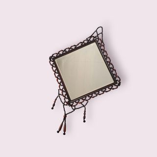 Vintage 70s beaded mirror wall decor