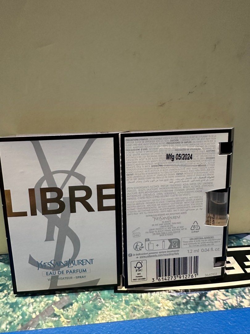 YSL Libre Eau de Parfum 1.2ml vial (Category: Fragrance & Deodorants) located in Valenzuela. Submitted by polchipreloveditems (Listing ID 1354378390, Image 2). Description: Libre Eau de Parfum is a bold, floral perfume for women. Lavender essence from France combines with the sensuality of Moroccan orange blossom, daring notes of musk accord and warm vanilla to create a unique long-lasting perfume..