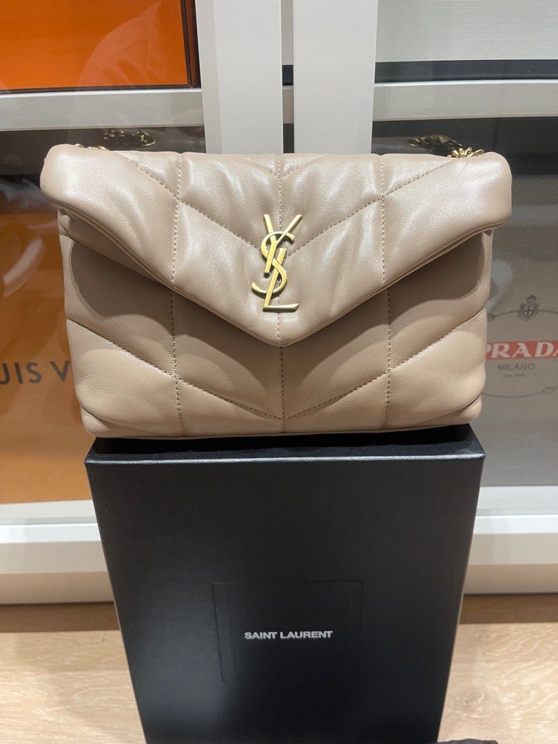 YSL Mini Puffer in Nude (Category: Luxury Bags & Wallets) located in Santa Ana. Submitted by chings_closet (Listing ID 1354399147, Image 2). Description: 💯 Authentic YSL Mini Puffer in Nude color •Excellent condition (9/10) •Complete inclusions (box, dust bag, cards, receipt).