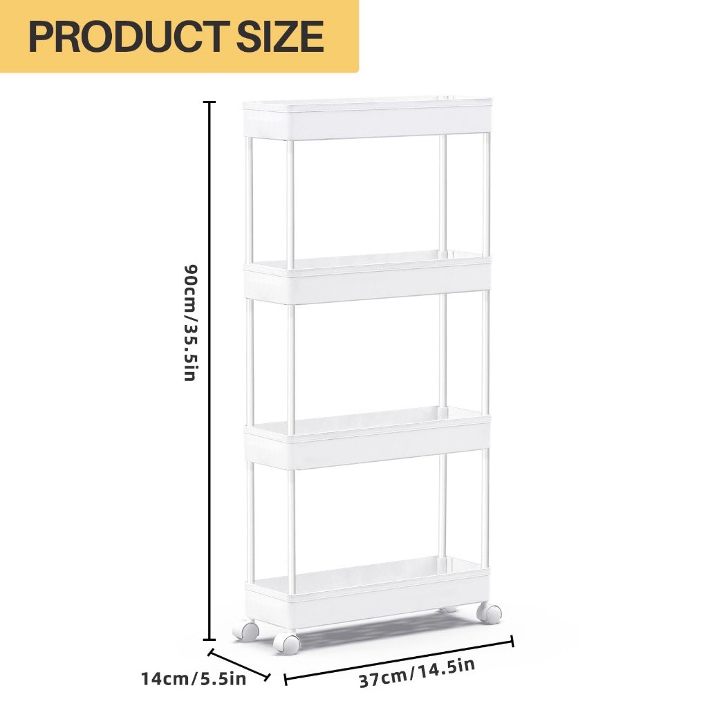 4 Layer Moving Rack Bathroom Organizer rack Kitchen Storage Shelf Wall ...