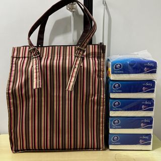Japan purchase brown red stripe tote bag with two compartments, practical bag, adjustable shoulder strap length, approximately 40Hx33Wx11D cm64240106271745110