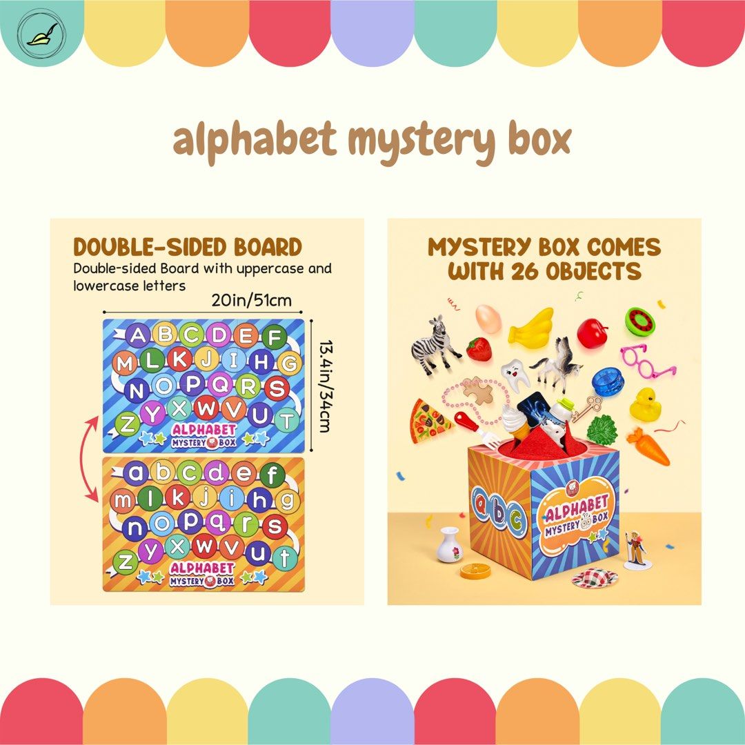 Learning Toys: Alphabet Mystery Box (Category: Educational & Learning Toys) located in Manila. Submitted by uuk89 (Listing ID 1354666262, Image 2). Description: EDUCATIONAL/LEARNING TOYS 🍎 Alphabet Mystery Box Price: 785.00 Shipping via J&T For SDD withij NCR: Lalamove.