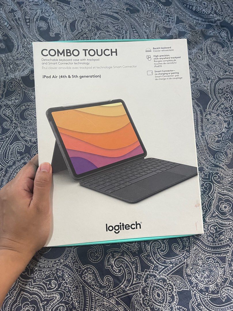 Logitech Combo Touch (iPad Air 4 and 5) (Category: Computer Keyboard) located in Mapandan. Submitted by thrifty.nifty.tara (Listing ID 1354535600, Image 1). Description: Modes Multiple: Type, View, Sketch, Read Keyboard Type Detachable keyboard Backlit Keys Yes, Auto-Adjusting Viewing Angles 10°-60° Power and Connectivity Power by iPad via Smart Connector Case Front, back and corner protection Access all ports: Camera /USB-C port Keyboard Up to 1