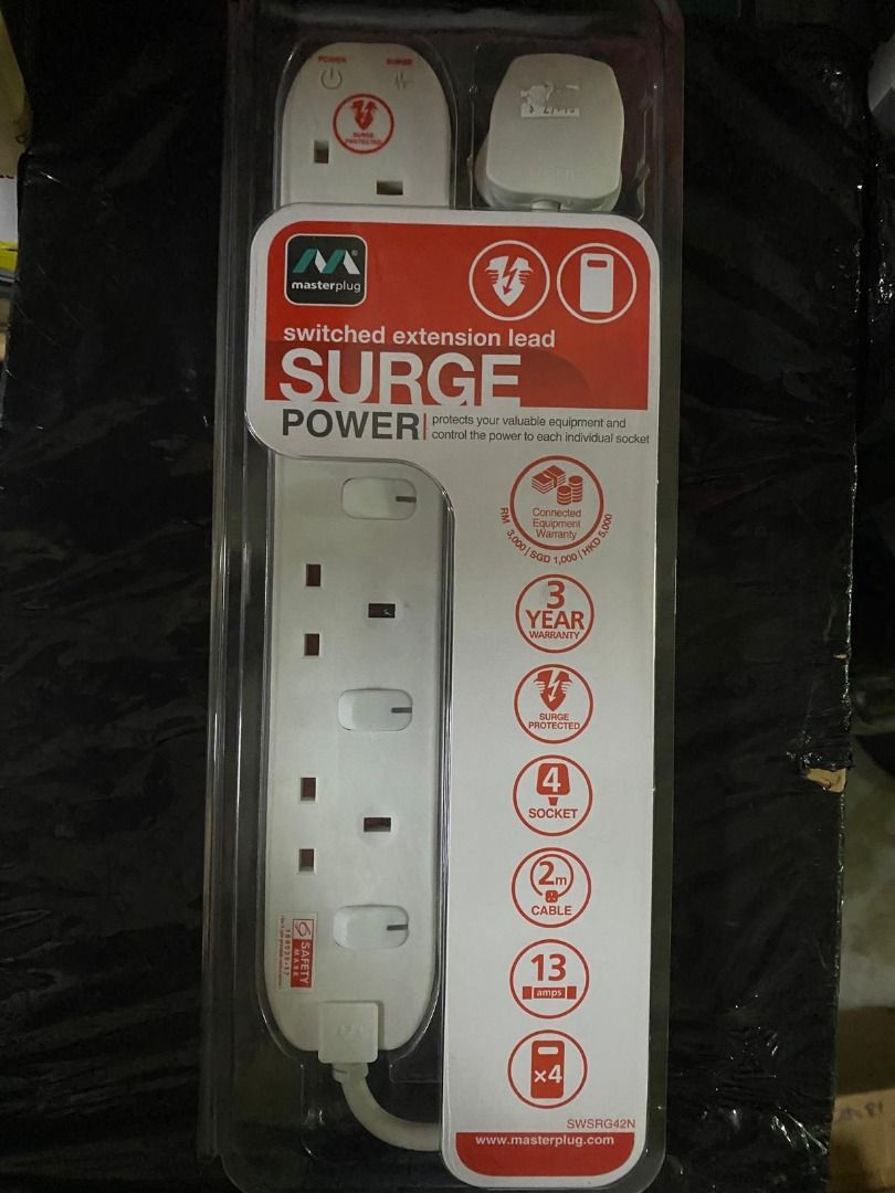 Master Plug extension sockets power strip SWSRG42N white, TV & Home ...