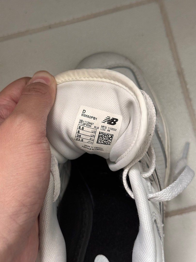 New Balance 550 White and Gray (Category: Sneakers) located in Taguig. Submitted by offtheshelf_ (Listing ID 1354548460, Image 3). Description: Only flaws are dirt from use Original Price: P6,000.