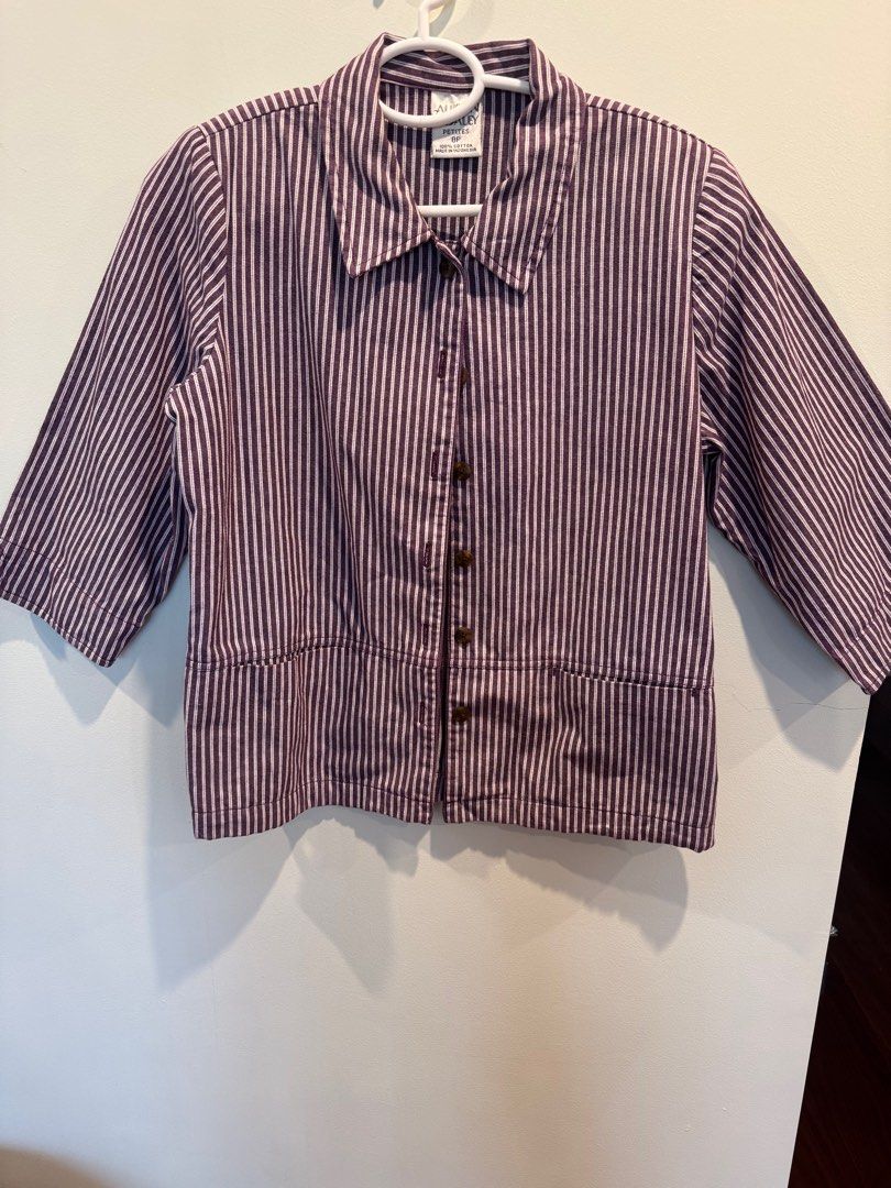 Negotiable!!! Over top/blazer type Small- Medium (Category: Others Tops) located in Manila. Submitted by goinggreener (Listing ID 1354609730, Image 1). Description: Bought in US Allison Daley brand Medium About 3/4 sleeves, striped purplecandcwhite with collar With pockets on both sides Good for travelwear, outer top, comfy wear; with pads on shoulders- can be removed.