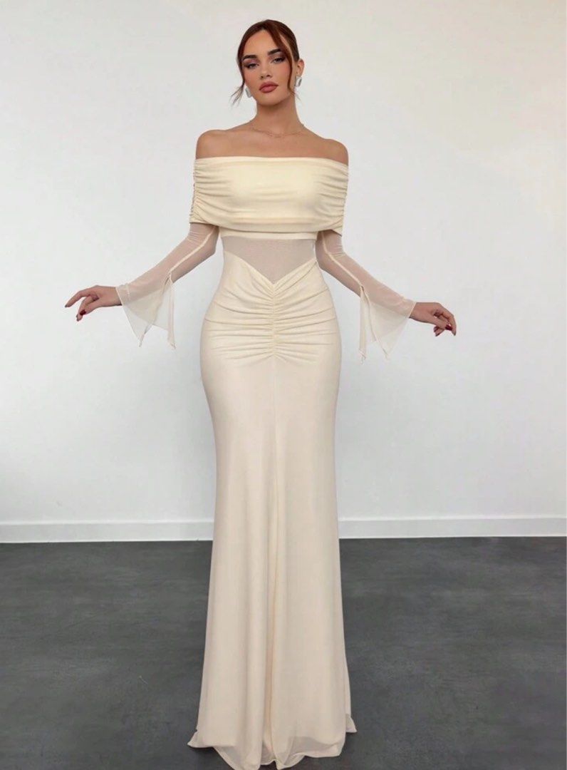 Shein Champagne Beige Long Gown (Category: Evening dresses & gowns) located in Makati City. Submitted by alamode.ph (Listing ID 1354564983, Image 1). Description: Size - XS Very sexy and flattering.