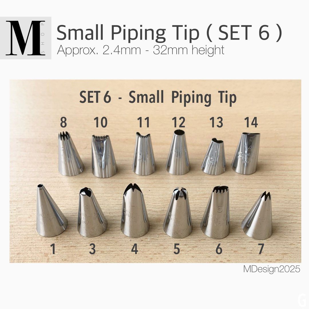 Small Piping Tips Set 6, Sold per Piece (Category: Bakeware) located in Manila. Submitted by mshopmla (Listing ID 1354663994, Image 1). Description: Small Piping Tip Set 6, Sold per Piece Product Code: SPT-S6 Price: Php 35.00 each #pipingtip #smallpipingtip #MShop #MShopmla #theMFMshop.