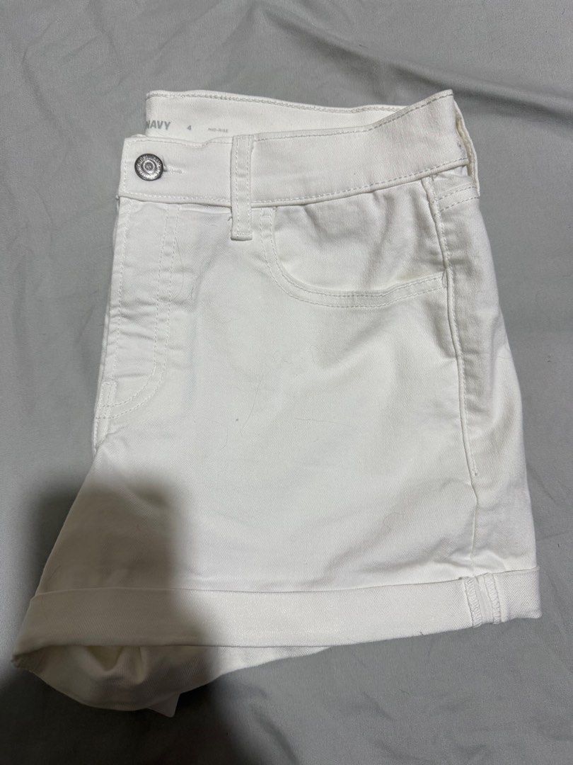 white denim shorts (Category: Shorts) located in Quezon City. Submitted by declutterwsof (Listing ID 1354666544, Image 1). Description: old nacy size 28 mid rise - too bog for me.
