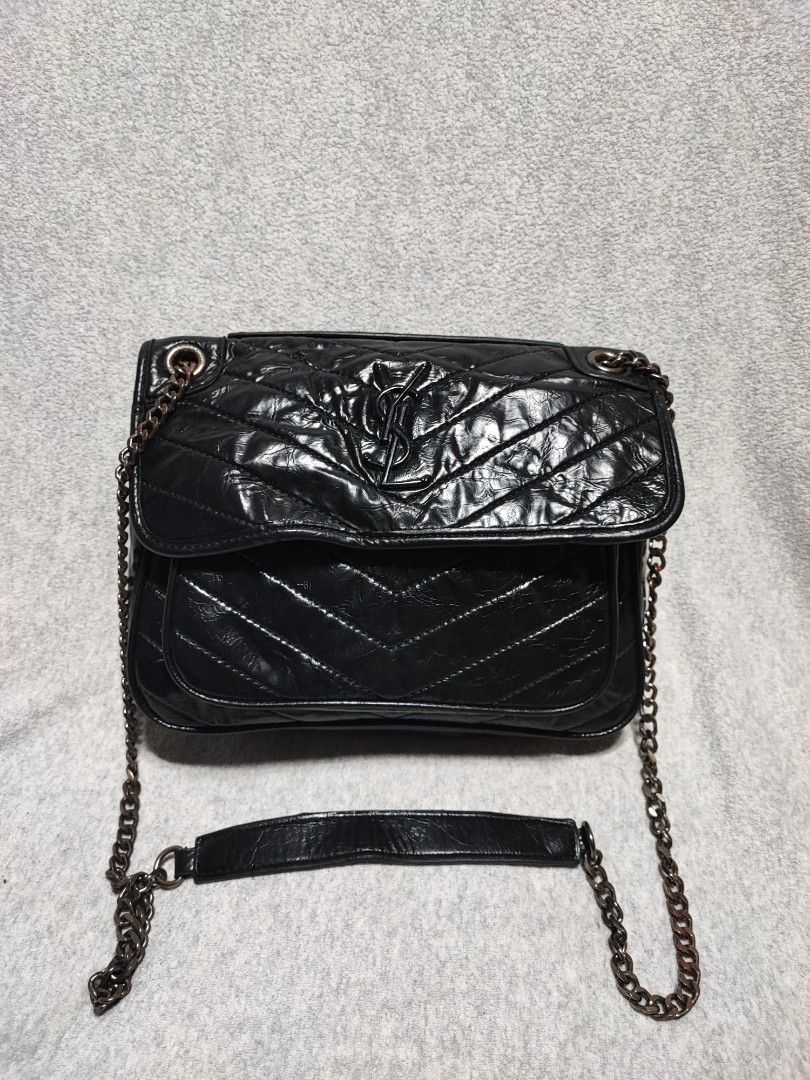 YSL nikki distressed leather (Category: Cross-body Bags) located in Baguio. Submitted by ozara.06 (Listing ID 1354694451, Image 1). Description: YSL nikki distressed leather Medium Rusted hardware 1800.