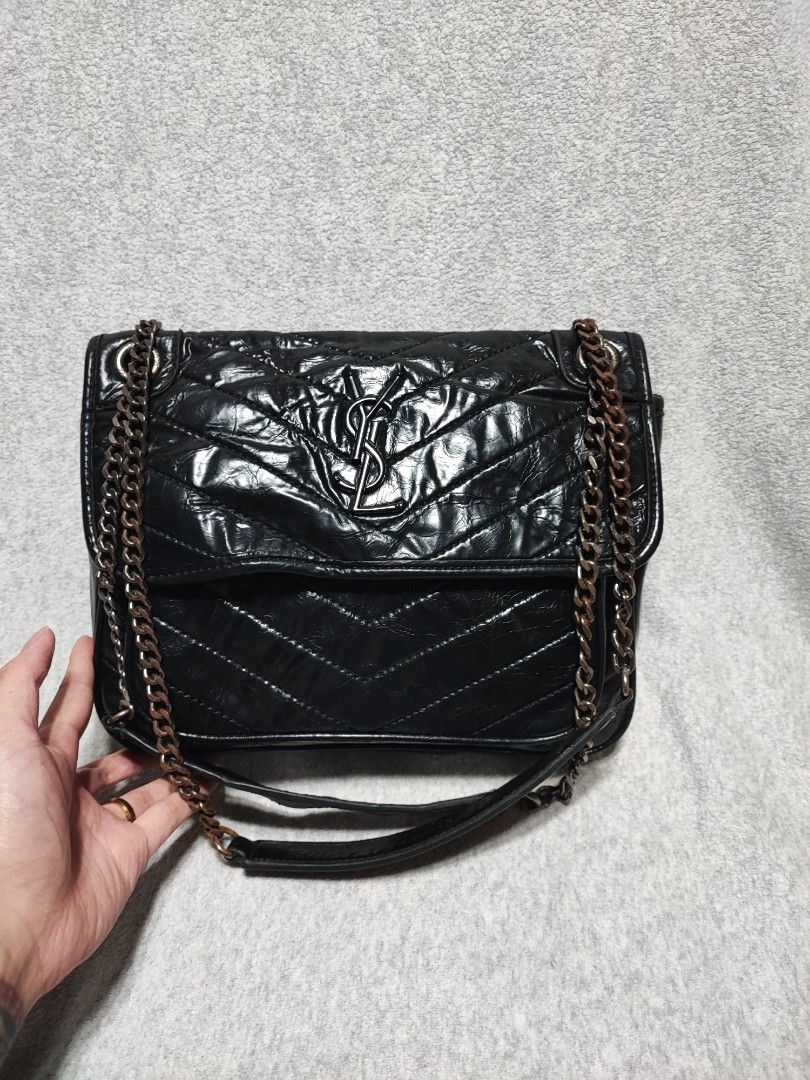 YSL nikki distressed leather (Category: Cross-body Bags) located in Baguio. Submitted by ozara.06 (Listing ID 1354694451, Image 2). Description: YSL nikki distressed leather Medium Rusted hardware 1800.
