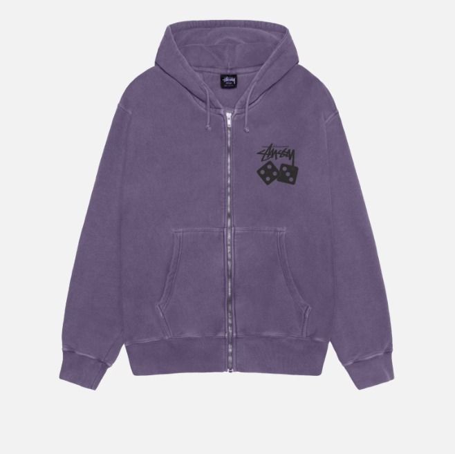 100% Authentic) STUSSY DICE ZIP HOODIE PIGMENT DYED, Men's