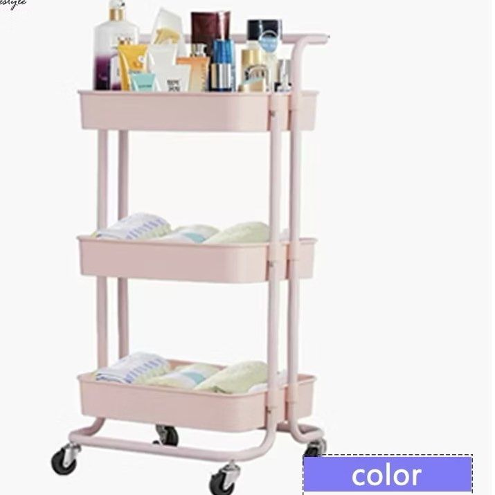 3 Tier Multi-functional Metal Trolley Storage Rack with Handle (Powder ...