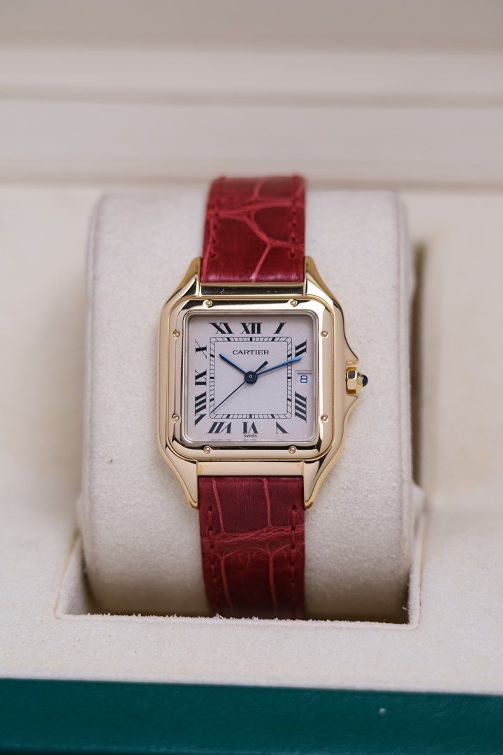 Cartier Panthere Medium YG (Category: Luxury Watches) located in Quezon City. Submitted by awristotell (Listing ID 1354844658, Image 3). Description: “New WRISTwatch to TELL” Cartier Panthere Medium YG Mint Like New Price: 398,000 PHP Ref: 8839 Year: 2000’s Movement: Quartz Crystal: Sapphire Case: 37x27mm Material: 18k Yellow Gold Lug width: 16mm Bracelet: Cartier Leather Strap/ Cartier 18k YG Buckle Includes: Cartier Service Pouch with Cartier S