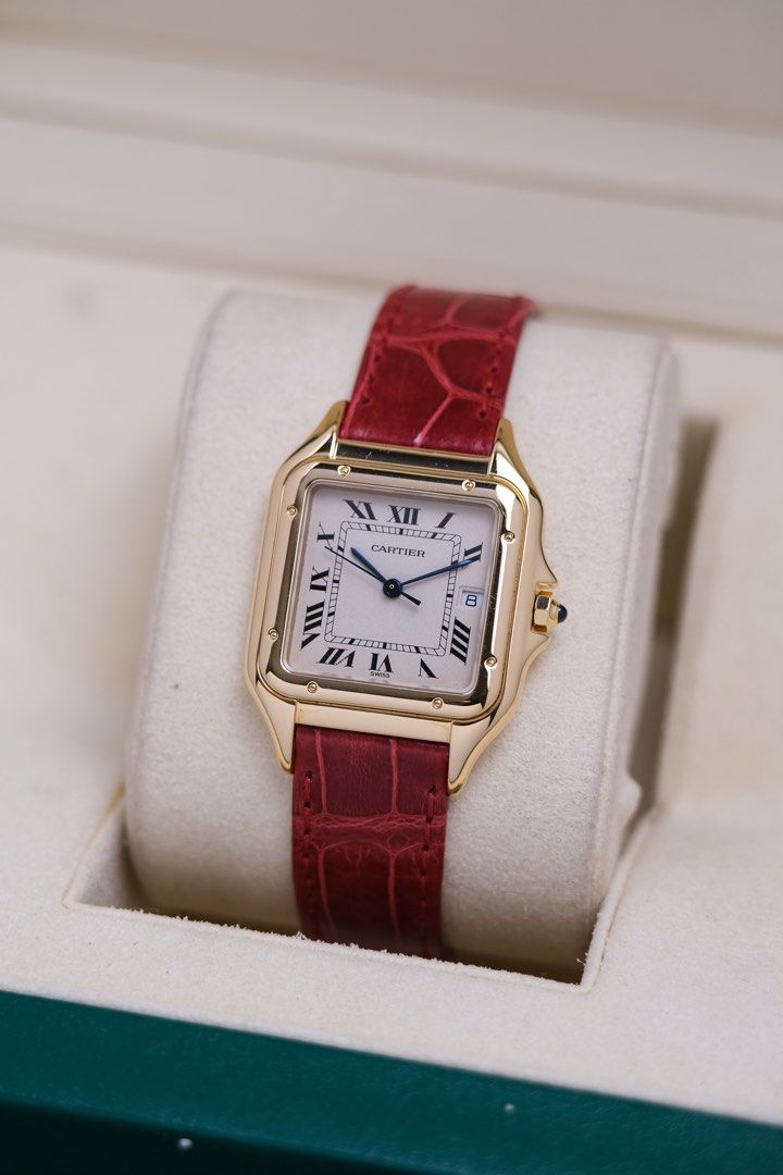 Cartier Panthere Medium YG (Category: Luxury Watches) located in Quezon City. Submitted by awristotell (Listing ID 1354844658, Image 1). Description: “New WRISTwatch to TELL” Cartier Panthere Medium YG Mint Like New Price: 398,000 PHP Ref: 8839 Year: 2000’s Movement: Quartz Crystal: Sapphire Case: 37x27mm Material: 18k Yellow Gold Lug width: 16mm Bracelet: Cartier Leather Strap/ Cartier 18k YG Buckle Includes: Cartier Service Pouch with Cartier S