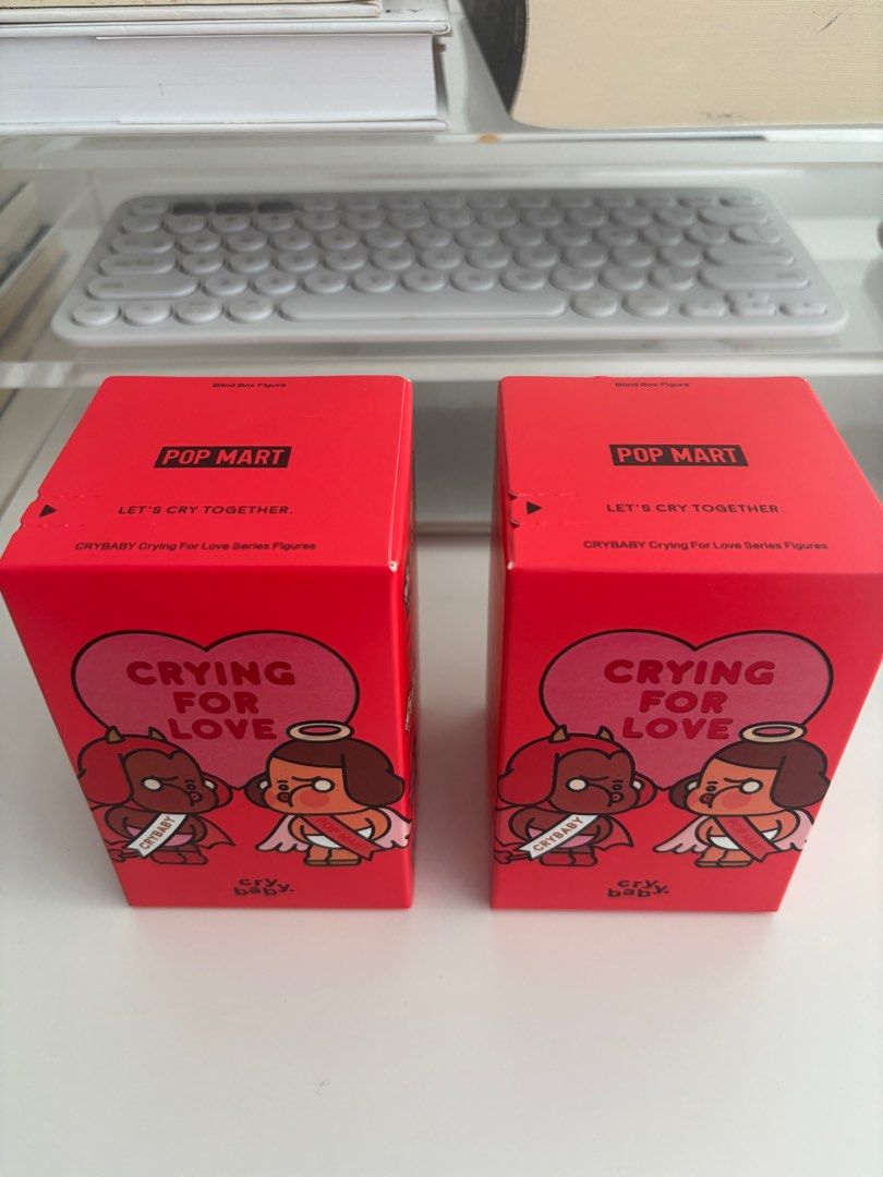 Cry Baby Crying for Love Pop Mart (Category: Designer & Blind Box Toys) located in Quezon City. Submitted by trsshd (Listing ID 1354803428, Image 2). Description: ₱750 each Kiss Kiss - Devil Sweet Baby Box opened from bottom With card With opened foil.