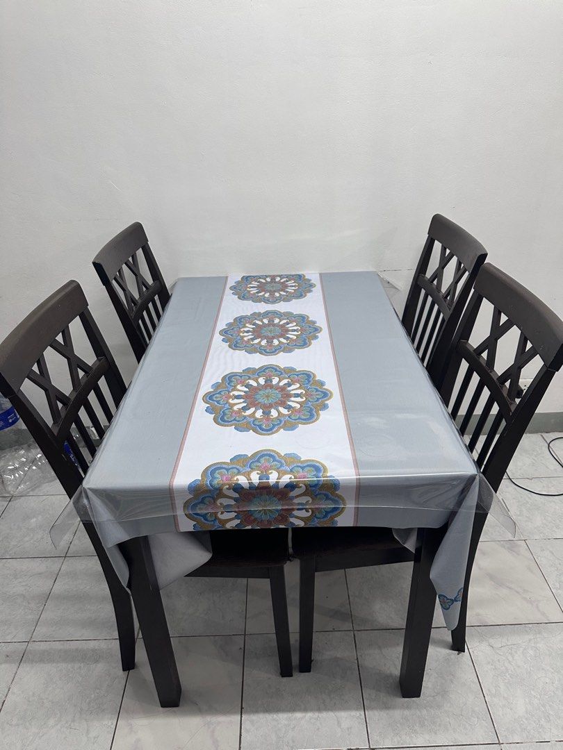 Dining set 4-seater (Category: Tables & Sets) located in Manila. Submitted by prelovedbygayle (Listing ID 1354842394, Image 1). Description: Dining set 4-seater Malaysian woods Upholstered except for 1 chair RFS: Moving to a small space apartment.