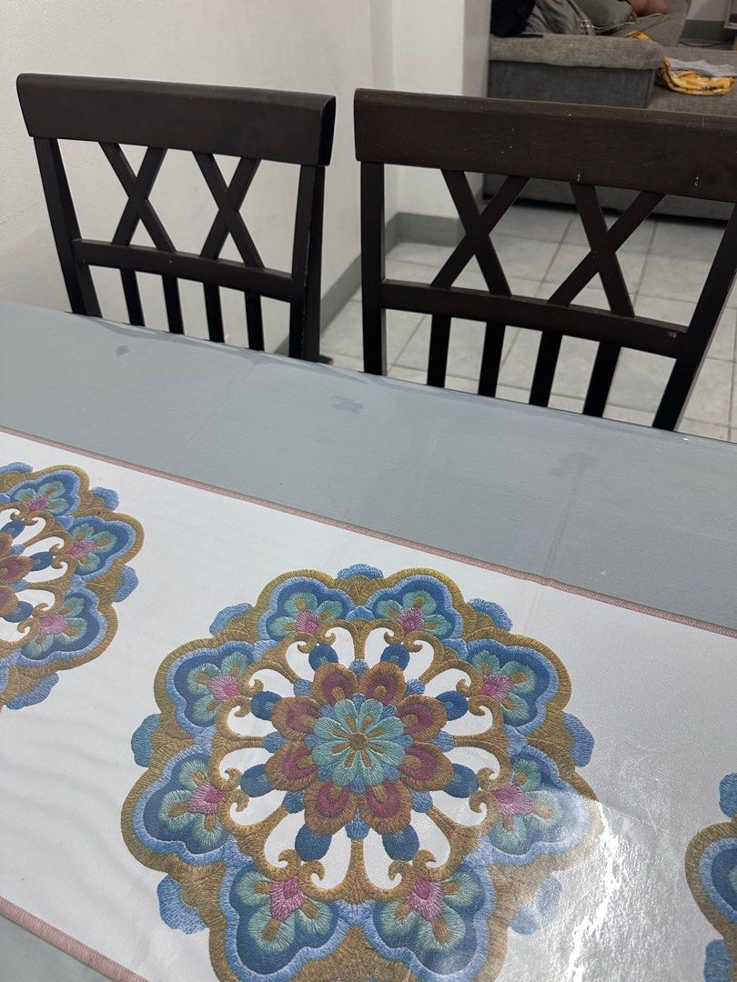 Dining set 4-seater (Category: Tables & Sets) located in Manila. Submitted by prelovedbygayle (Listing ID 1354842394, Image 3). Description: Dining set 4-seater Malaysian woods Upholstered except for 1 chair RFS: Moving to a small space apartment.