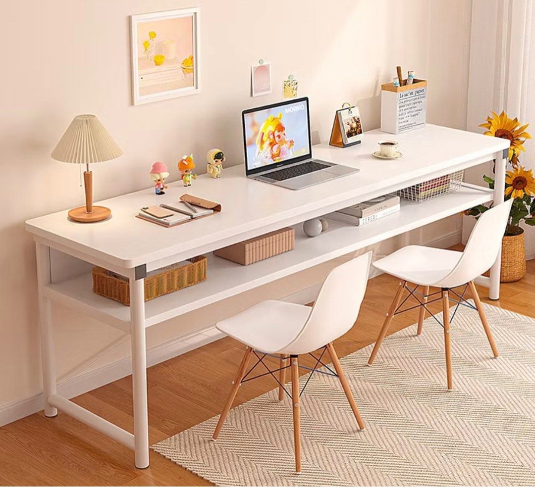 [FREE DELIVERY] Long Bedroom Computer Table Study Desk With Shelf ...