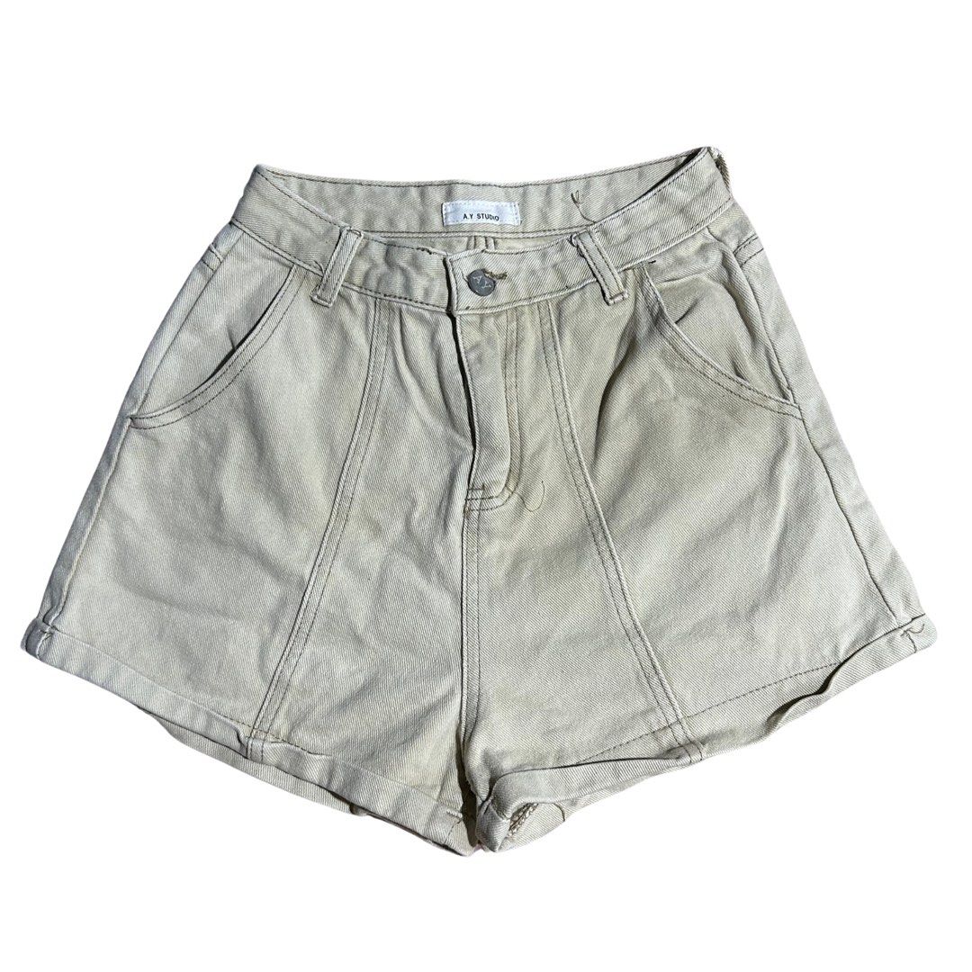 Highwaisted Denim Cream Shorts (Category: Shorts) located in San Juan City. Submitted by d3clutterz (Listing ID 1354802570, Image 1). Description: Size: S-M (25-26 inches) Gcash payment only J&T or Lalamove.