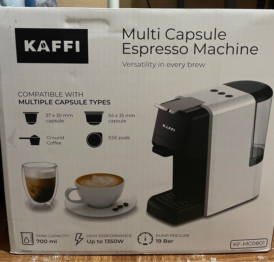 KAFFI Multi Capsule Espresso Machine (Category: Coffee Machines & Makers) located in Caloocan City. Submitted by vitentemartin (Listing ID 1354815490, Image 1). Description: Brand New (Never Been Used) Rfs: Extra .