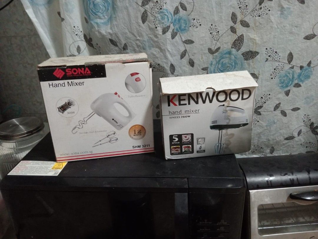 Miscellaneous items (Category: Hand & Stand Mixers) located in Singapore. Submitted by geminidr (Listing ID 1354865739, Image 2). Description: Kenwood hand mixer one Sona hand mixer one Griller working condition seldom use microwave needs minor repairs Got power needs to repair turning. All for $150.