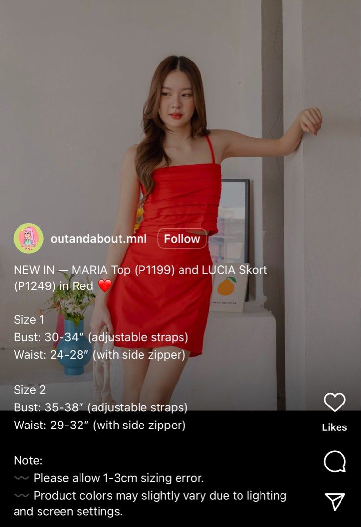 Out and About Red Pleated Top and Red Skort Set Summer Coordinates (Category: Dresses) located in Manila. Submitted by lovedbyblanche (Listing ID 1354802491, Image 2). Description: • Only used once for NYE pictures • No Flaws •Last Price posted:).