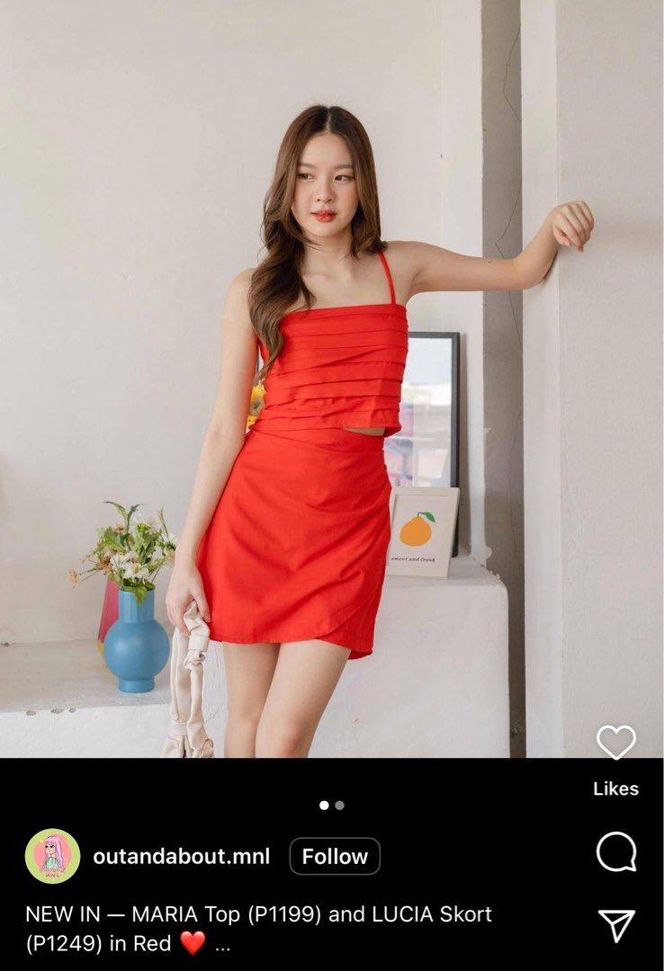 Out and About Red Pleated Top and Red Skort Set Summer Coordinates (Category: Dresses) located in Manila. Submitted by lovedbyblanche (Listing ID 1354802491, Image 1). Description: • Only used once for NYE pictures • No Flaws •Last Price posted:).
