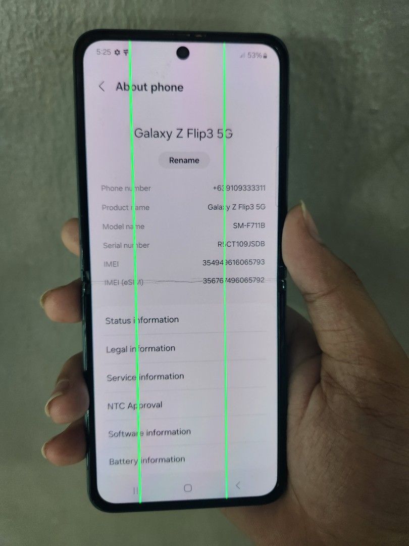 Samsung Galaxy Z Flip3 5G (Category: Samsung) located in Manila. Submitted by lucky.charm.gadgets (Listing ID 1354878451, Image 3). Description: SAMSUNG GALAXY Z Flip3 5G 12gb/256gb (Please research nyo nalang po full specs) LCD ISSUE ,LCD ISSUE !OBVIOUS NA OBVIOUS YUNG ISSUE MAY LINES. BAKA MAY GOODS NA LCD KA JAN PEDE NA PANG BO-O NANG UNIT MO NO ACCOUNT .PEDE RIN PANG SPARE PHONE . MAGBASA KA MUNA BAGO KA MAG REACT ! Buy at your own risk 😊 Fo