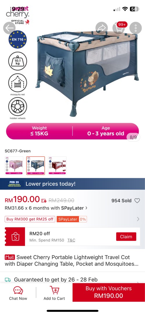 Sweet cheery baby cot katil baby, Babies & Kids, Baby Nursery & Kids ...