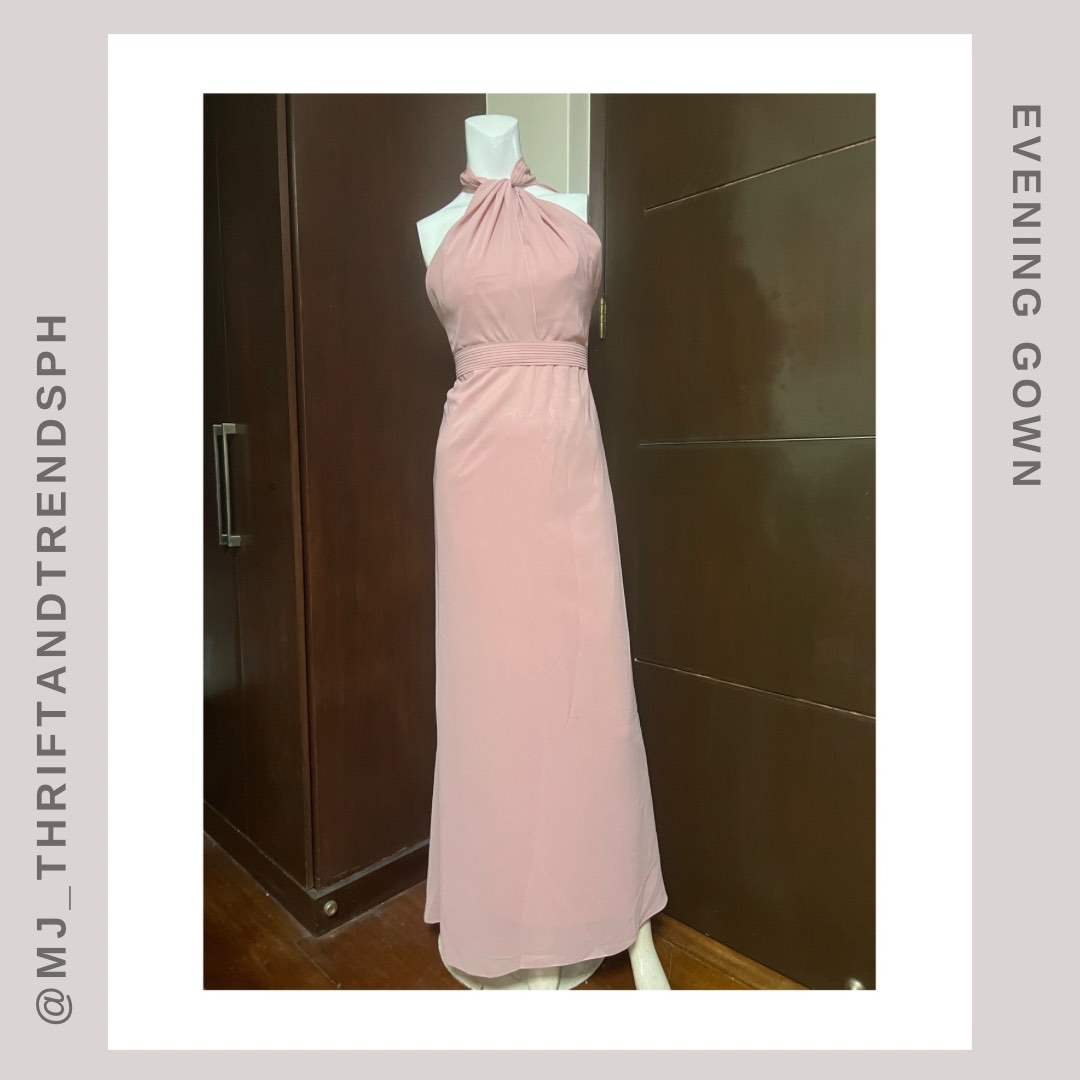Blush Pink HQ Halter Gown, Women's Fashion, Dresses & Sets, Evening ...
