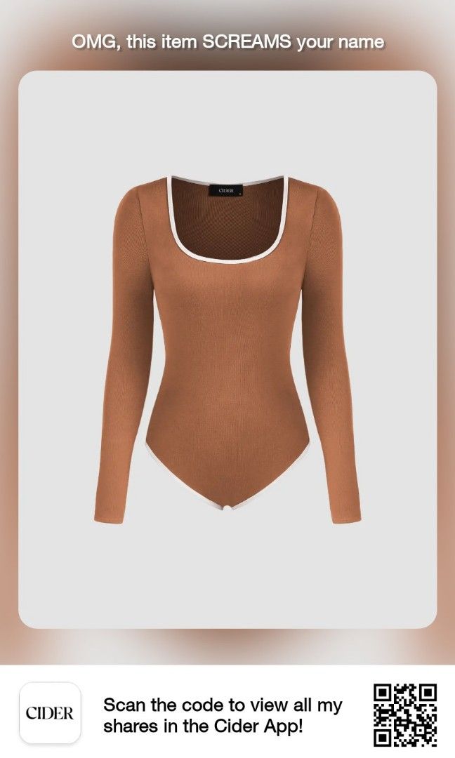 Cider Cotton Longsleeve Bodysuit (Tan) (Category: Tshirts & Polo Shirts ) located in Bulacan. Submitted by justlyn24 (Listing ID 1355089999, Image 2). Description: Size: Large on tag Fabric: Cotton (malamig sa katawan) Color: Tan & White Searcheable po sa app MOP: BPI/Maya/Metrobank Courier: J&T ( I used pagibig discount para makasave po kayo) 😊.