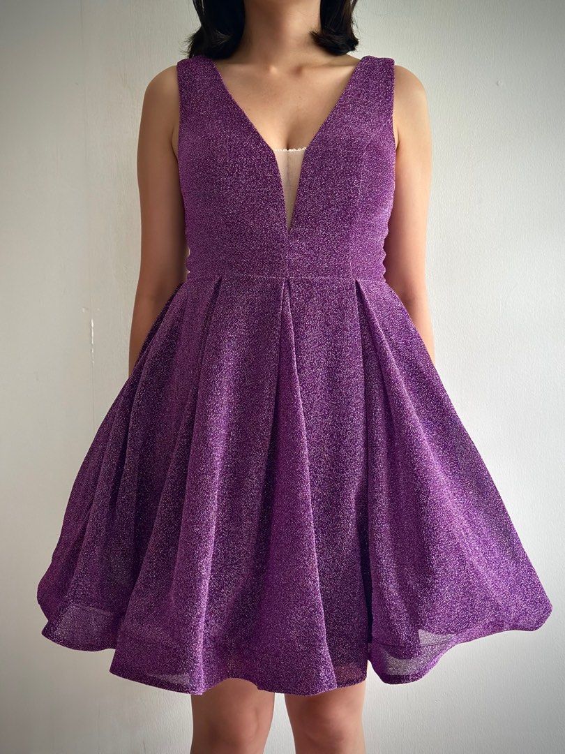 FOR RENT - Purple Glittery Cocktail Dress, Women's Fashion, Dresses & Sets,  Evening dresses & gowns on Carousell